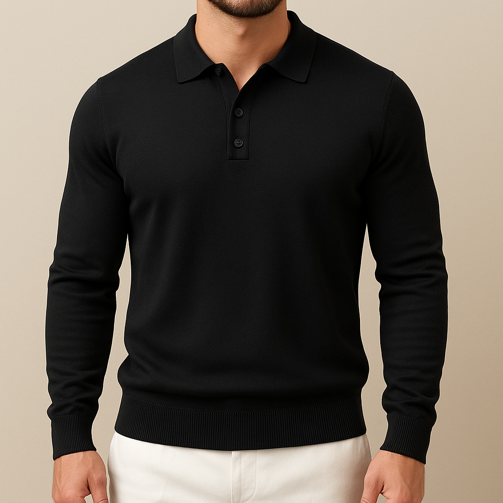 Men’s Soft Knit Long-Sleeve Polo Shirt