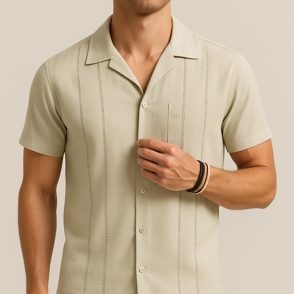 Khaki Cuban Style Summer Shirt