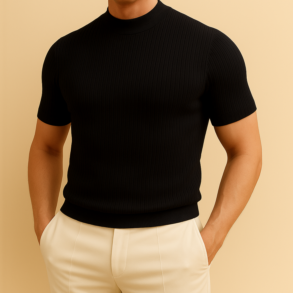 Men’s Mock Turtleneck Ribbed Knit Tee