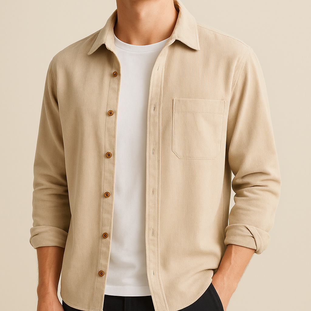 Men's Textured Corduroy Long Sleeve Shirt