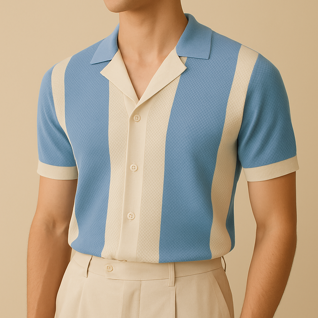 Two-Tone Crochet Knit Polo Top