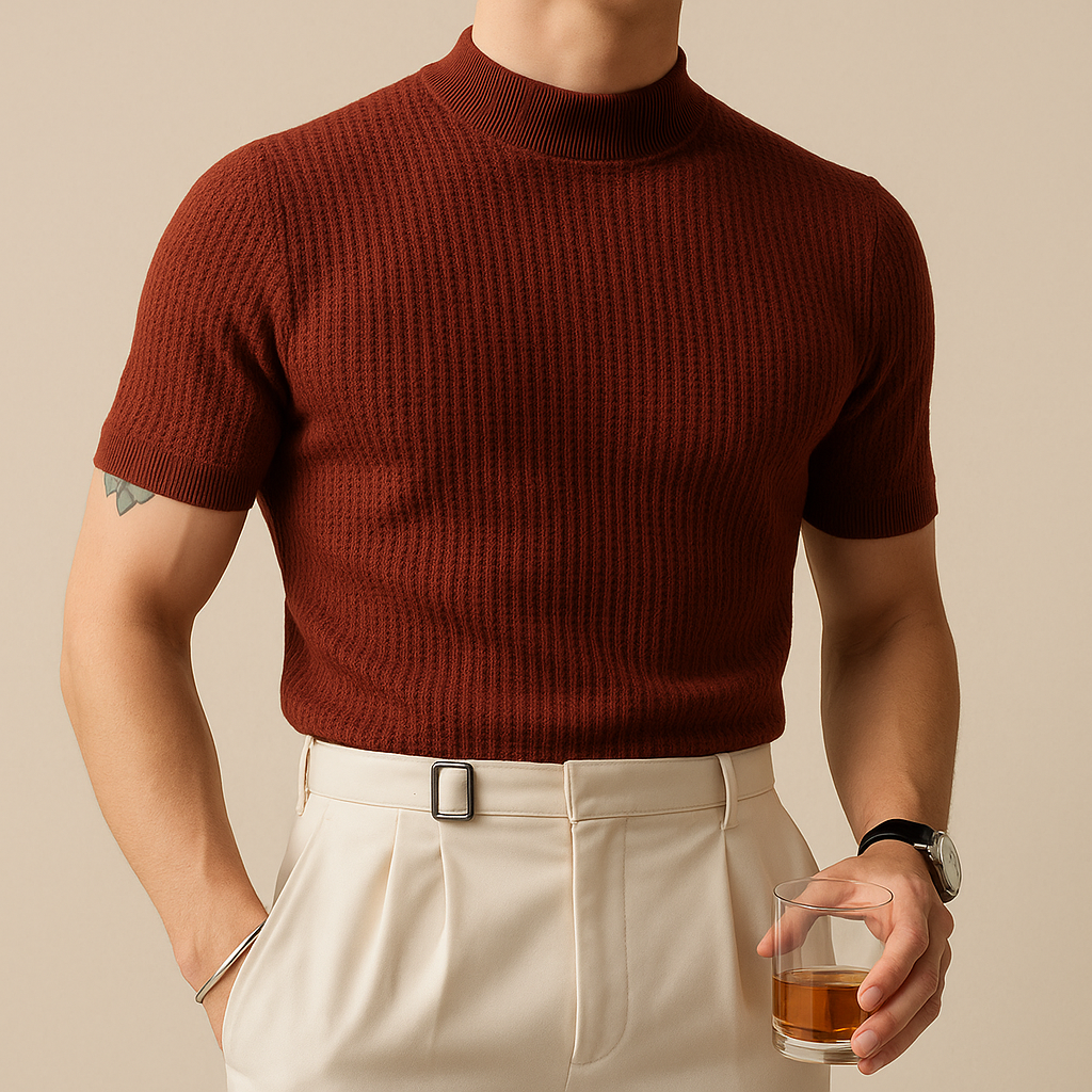 Men’s Mock Turtleneck Ribbed Knit Tee