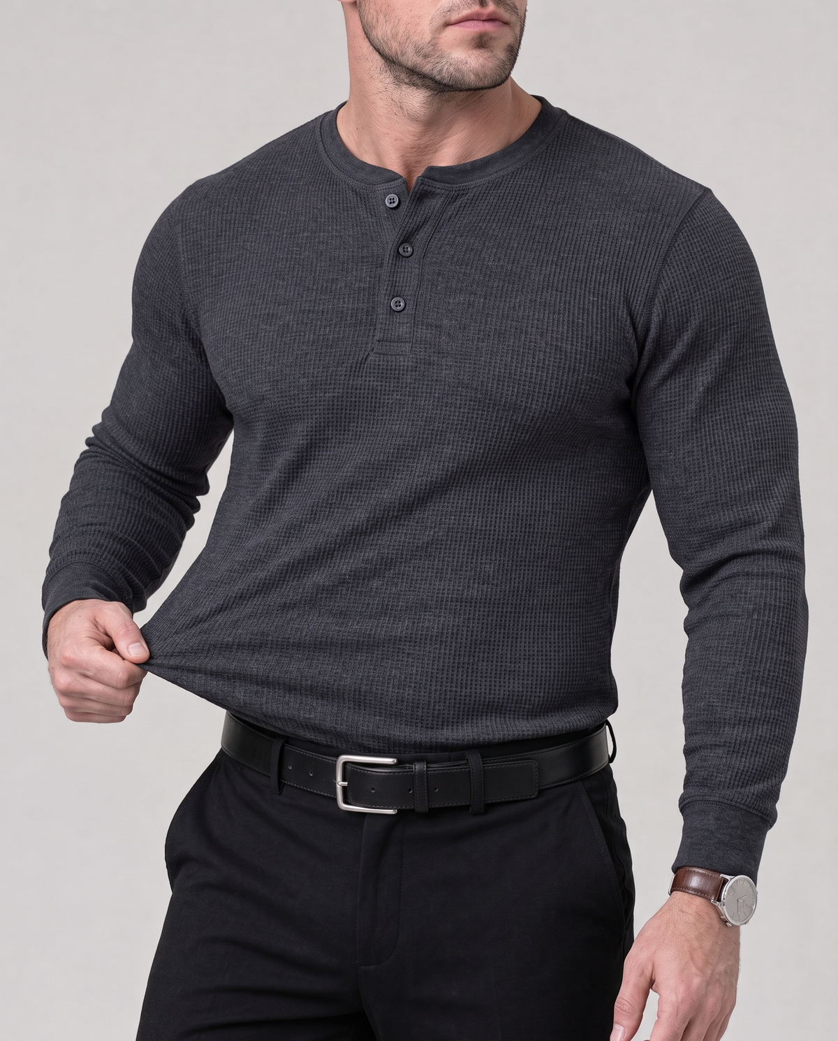 Azzurro Waffle Henley
