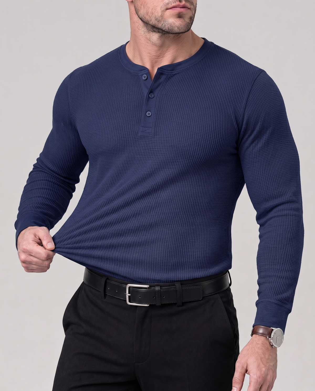 Azzurro Waffle Henley