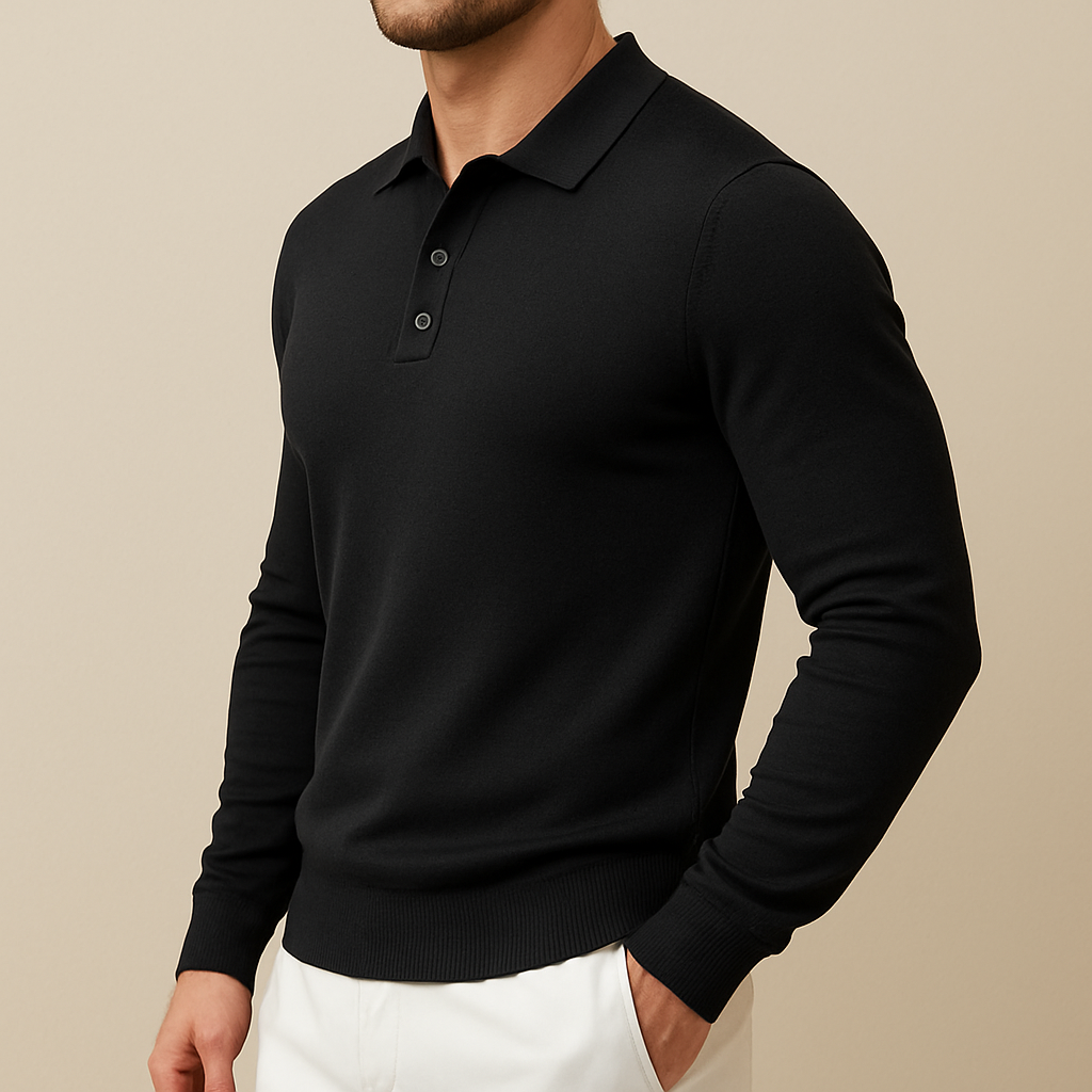 Men’s Soft Knit Long-Sleeve Polo Shirt