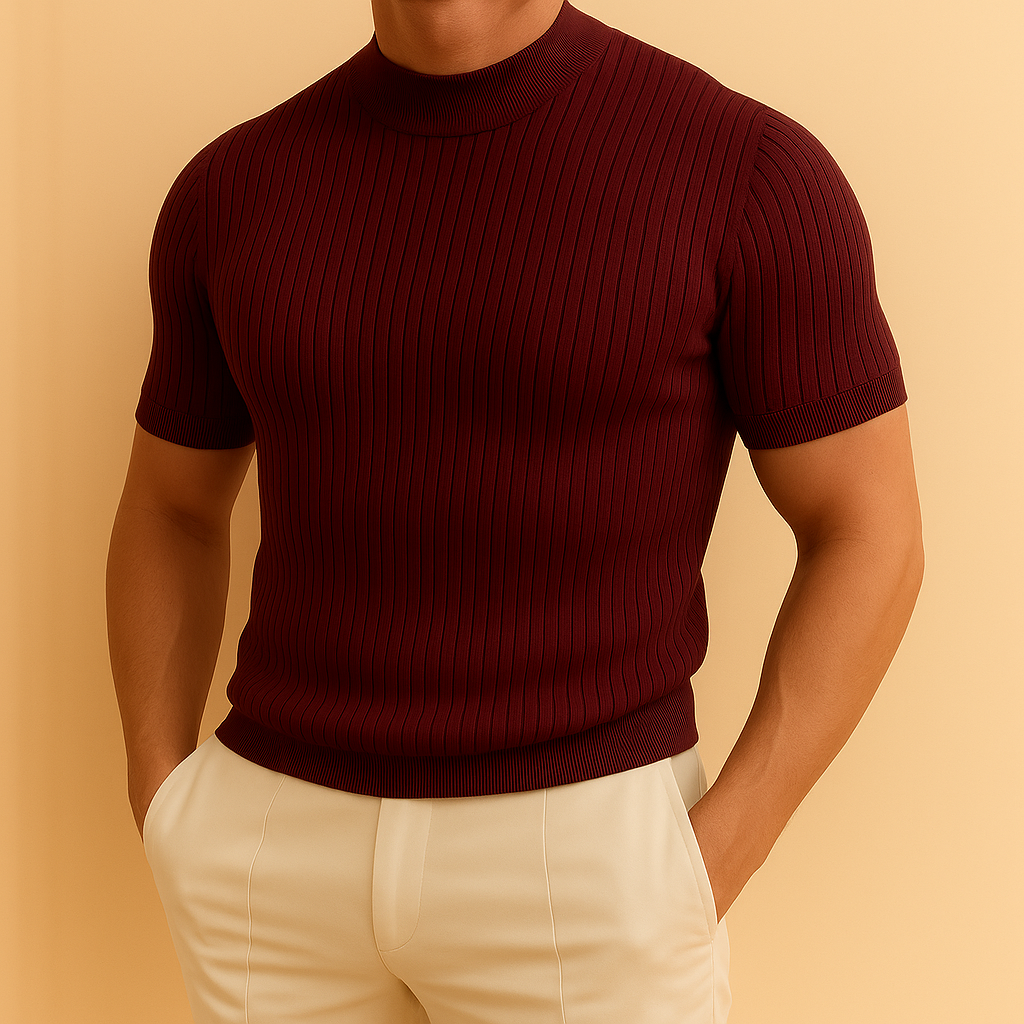 Men’s Mock Turtleneck Ribbed Knit Tee