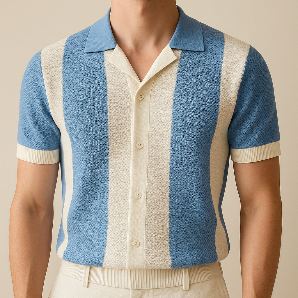 Two-Tone Crochet Knit Polo Top