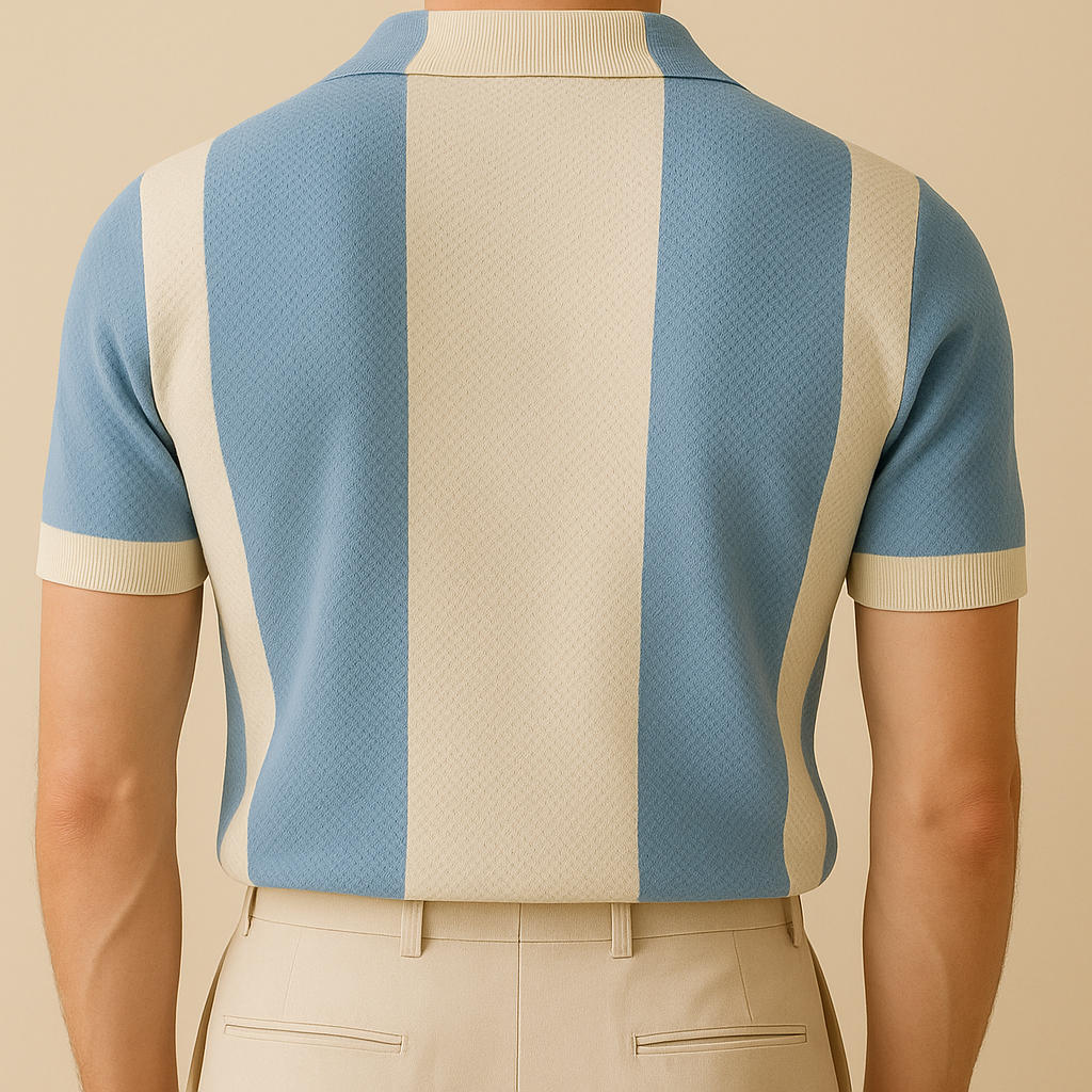 Two-Tone Crochet Knit Polo Top