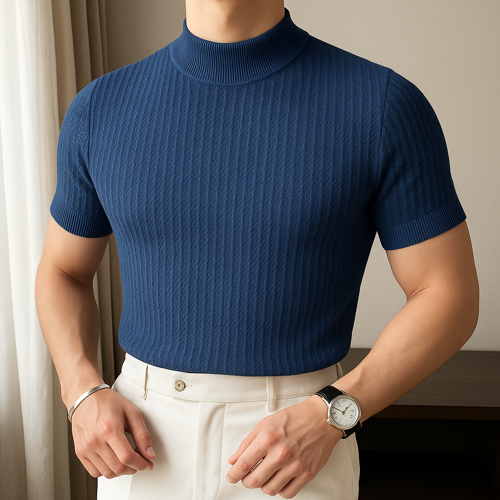 Men’s Mock Turtleneck Ribbed Knit Tee